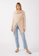 Load image into Gallery viewer, Cowl Neck Fringe Cable Cardigan