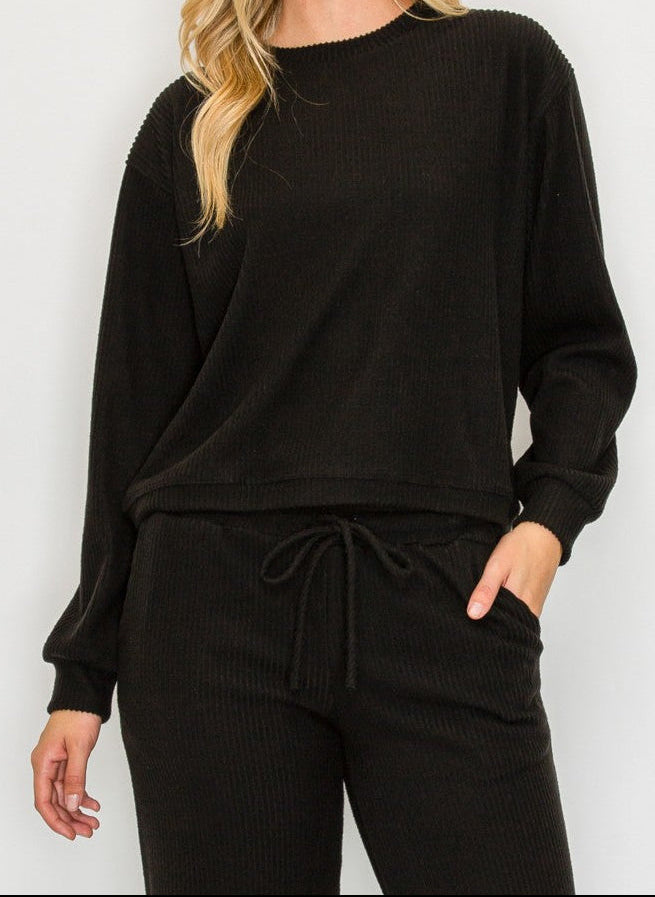 Black Ribbed Crew Neck