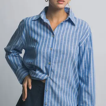 Load image into Gallery viewer, Oversized Linen Blended Button Down Striped Shirt

