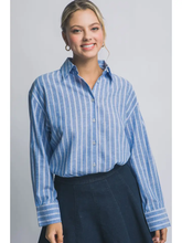 Load image into Gallery viewer, Oversized Linen Blended Button Down Striped Shirt
