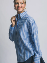 Load image into Gallery viewer, Oversized Linen Blended Button Down Striped Shirt
