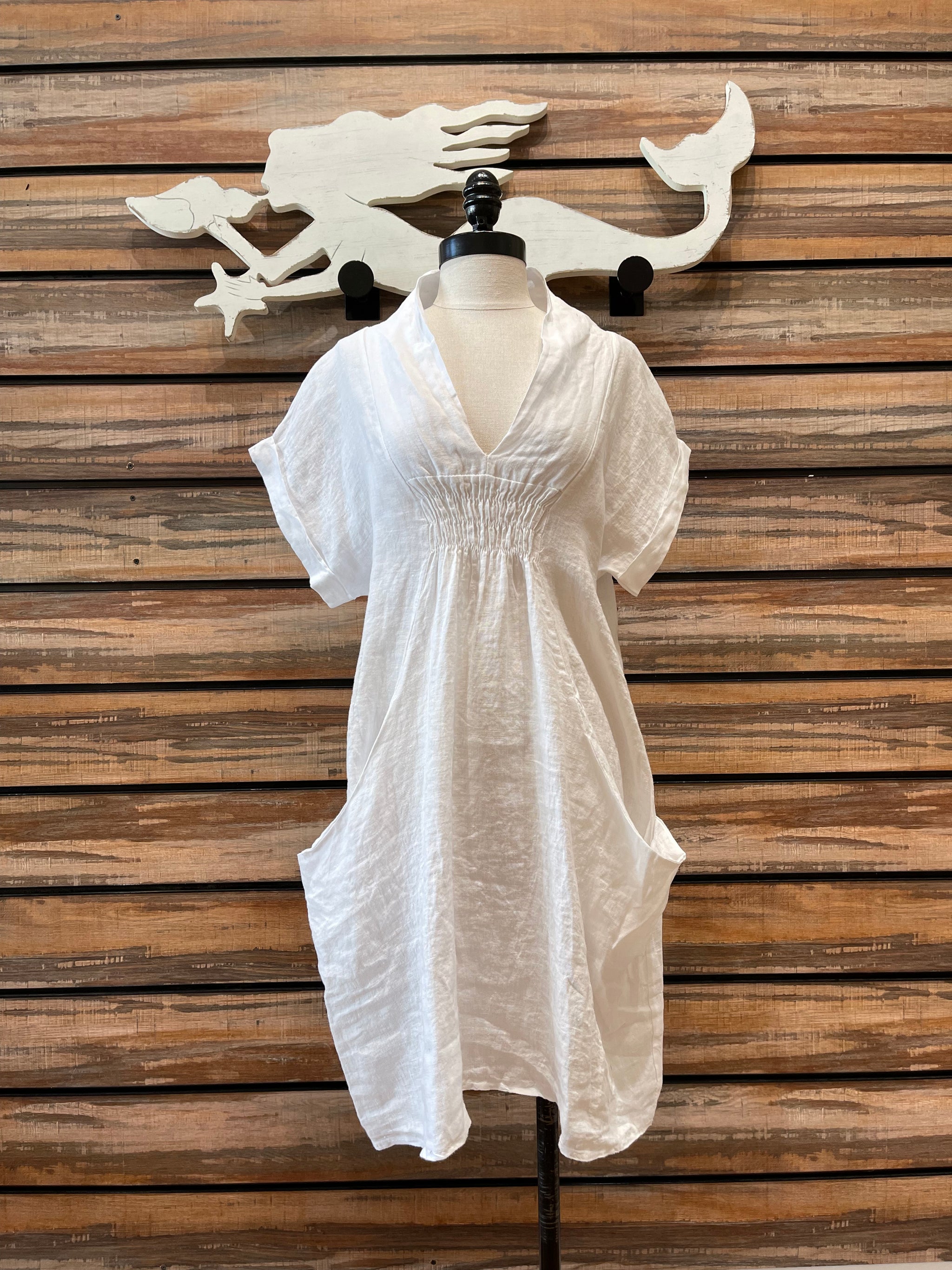 chinese dress ladies White Linen Kaftan Dress - Kaftan Maxi Dress, Long Sleeves & Pockets